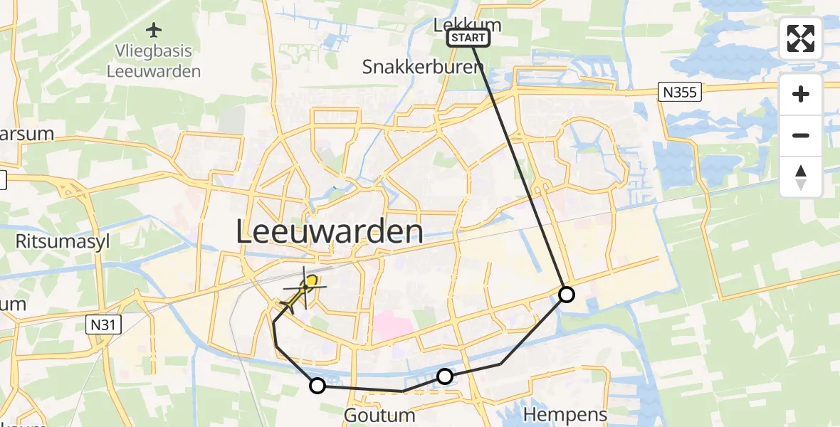 Routekaart van de vlucht: Ambulanceheli naar Leeuwarden, Geminiweg