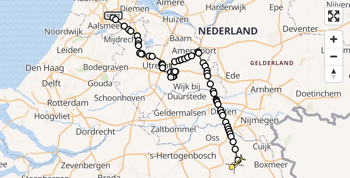 Routekaart van de vlucht: Politieheli naar Vliegbasis Volkel, Westerkimweg