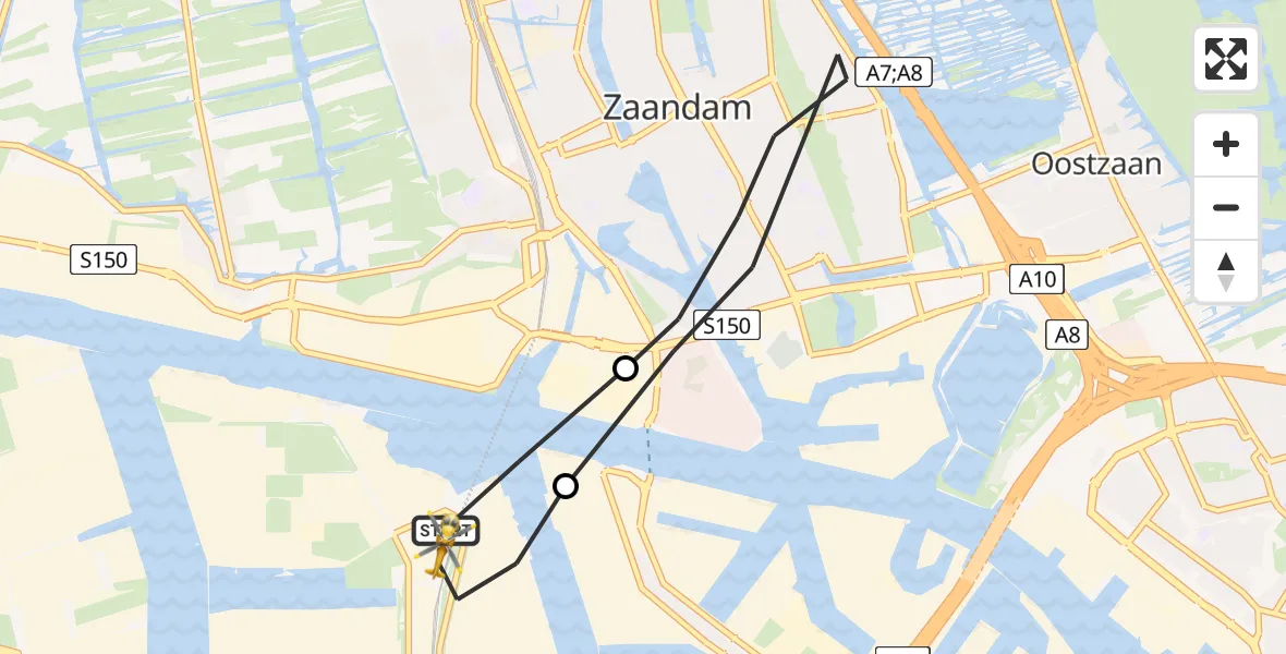 Vluchtroute Traumahelikopter van Amsterdam Heliport naar Amsterdam Heliport