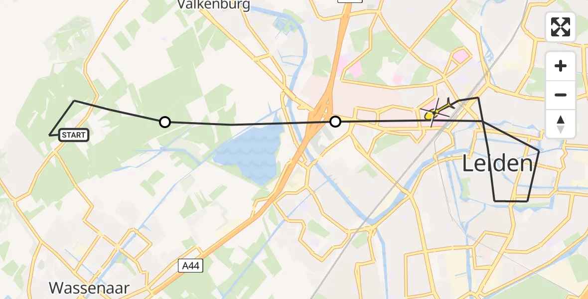 Routekaart van de vlucht: Lifeliner 2 naar Leiden, Katwijkseweg