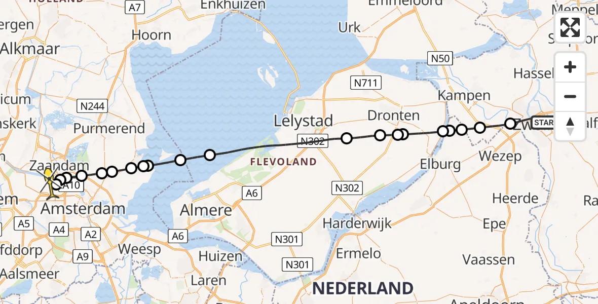 Routekaart van de vlucht: Lifeliner 1 naar Amsterdam Heliport, Boerendanserdijk