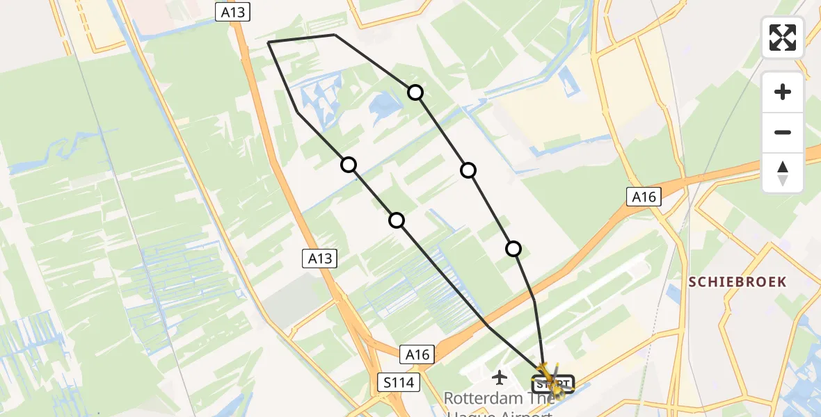 Vluchtroute Traumahelikopter Rotterdam The Hague Airport - Rotterdam The Hague Airport, 31 maart 2024, 15:47