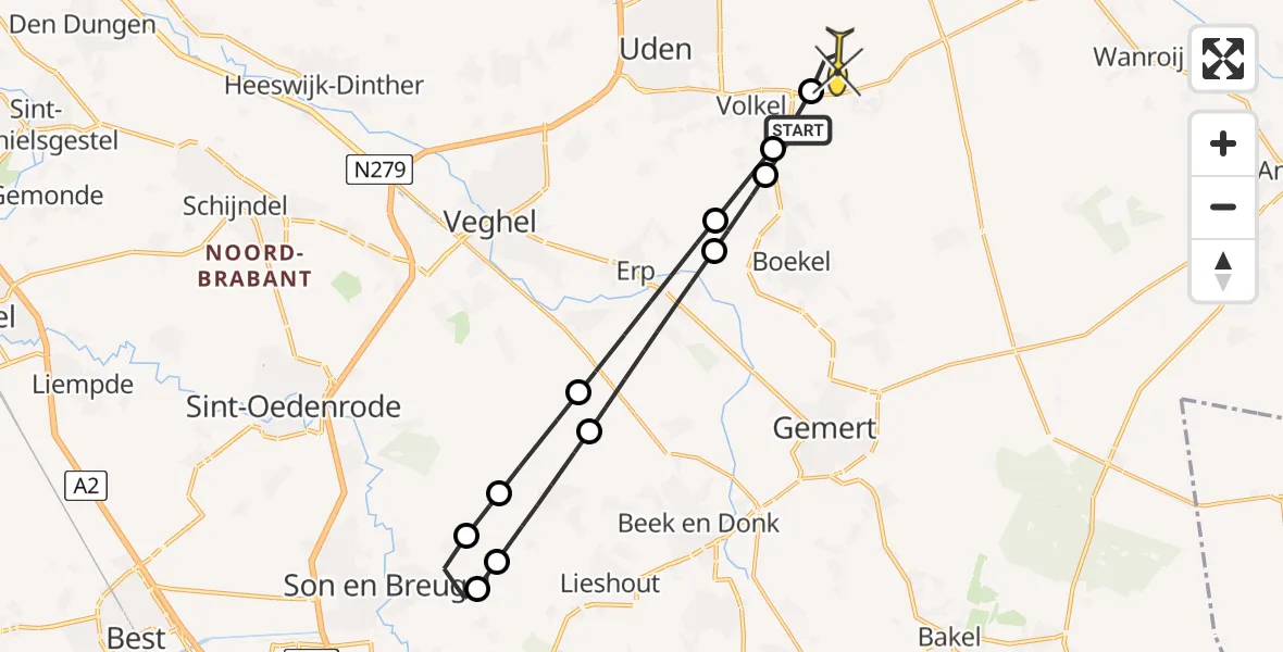 Routekaart van de vlucht: Lifeliner 3 naar Vliegbasis Volkel, Biesthoeksche Loop