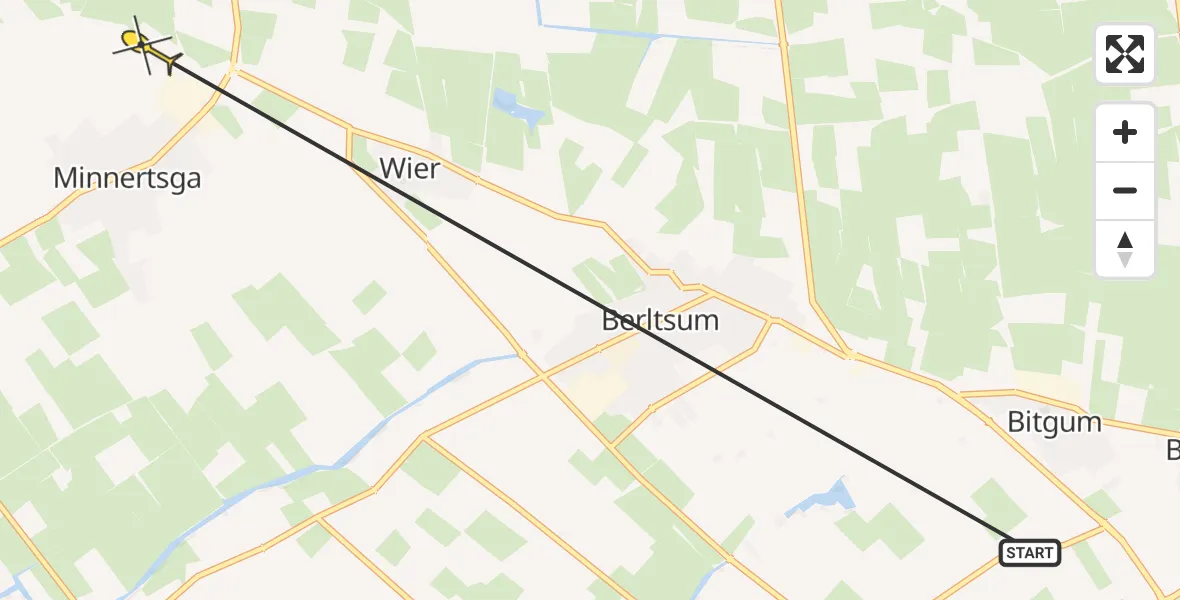 Routekaart van de vlucht: Ambulancehelikopter naar Minnertsga, Hearewei