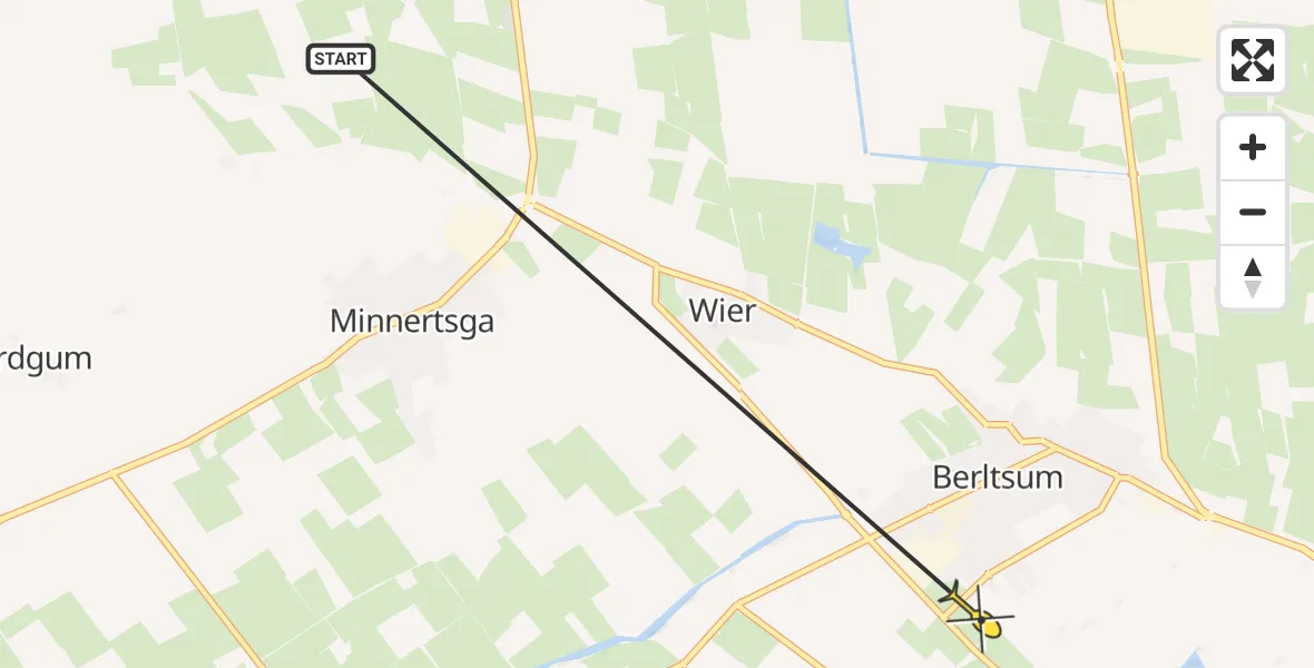 Routekaart van de vlucht: Ambulancehelikopter naar Berltsum, Koekoeksleane