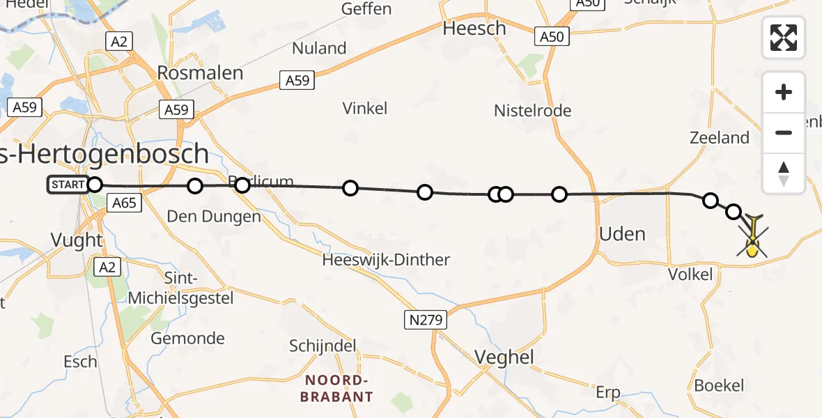 Routekaart van de vlucht: Lifeliner 3 naar Vliegbasis Volkel, Donkerhooiweg