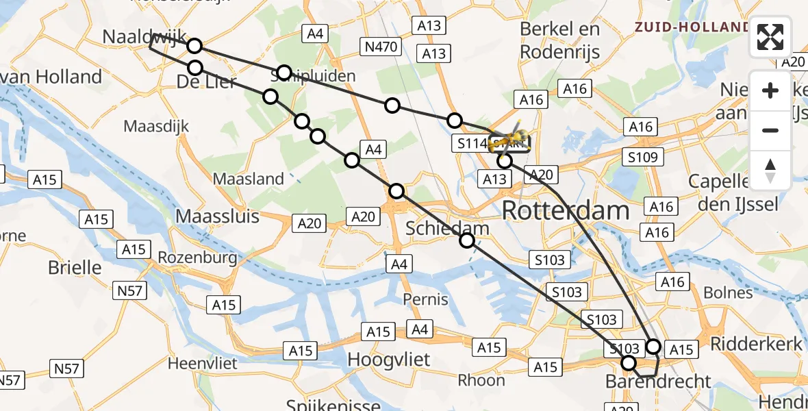 Vluchtroute Traumahelikopter Rotterdam The Hague Airport - Rotterdam The Hague Airport, 31 maart 2024, 17:40