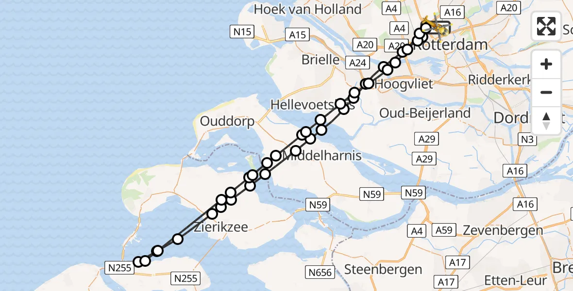 Vluchtroute Traumahelikopter Rotterdam The Hague Airport - Rotterdam The Hague Airport, 31 maart 2024, 18:39