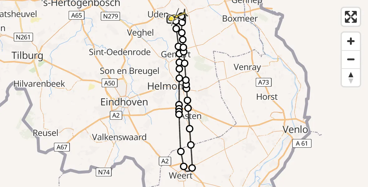 Routekaart van de vlucht: Lifeliner 3 naar Vliegbasis Volkel, Kwabbestraat