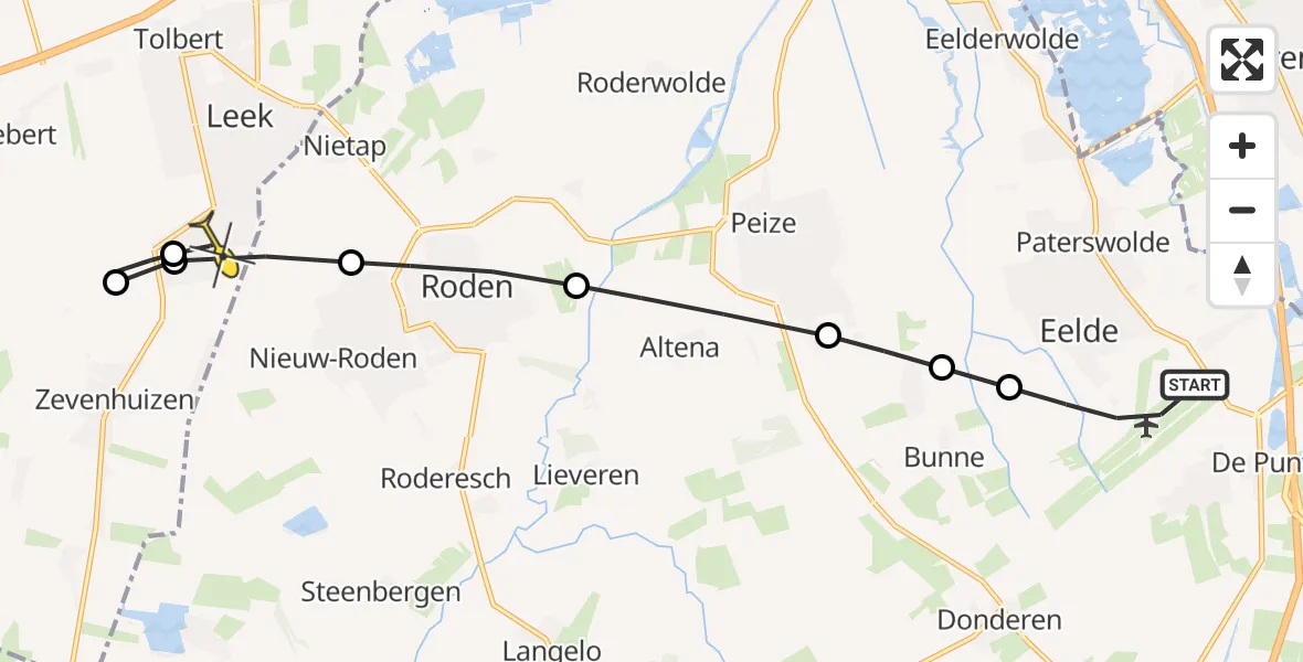 Routekaart van de vlucht: Lifeliner 4 naar Leek, Veldkampweg