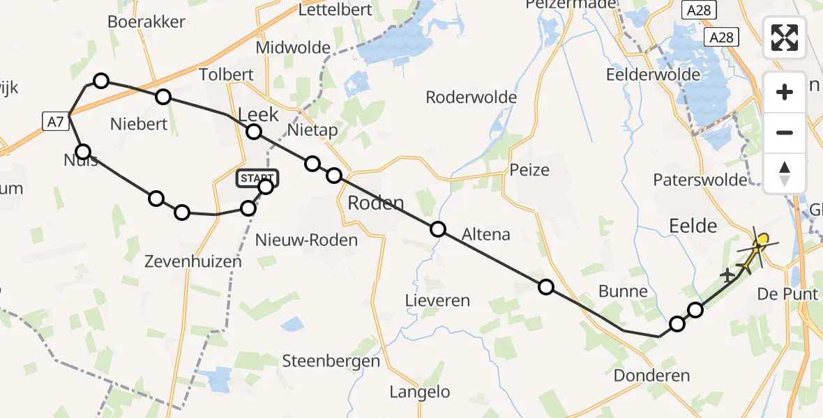 Routekaart van de vlucht: Lifeliner 4 naar Groningen Airport Eelde, Oostindischewijk