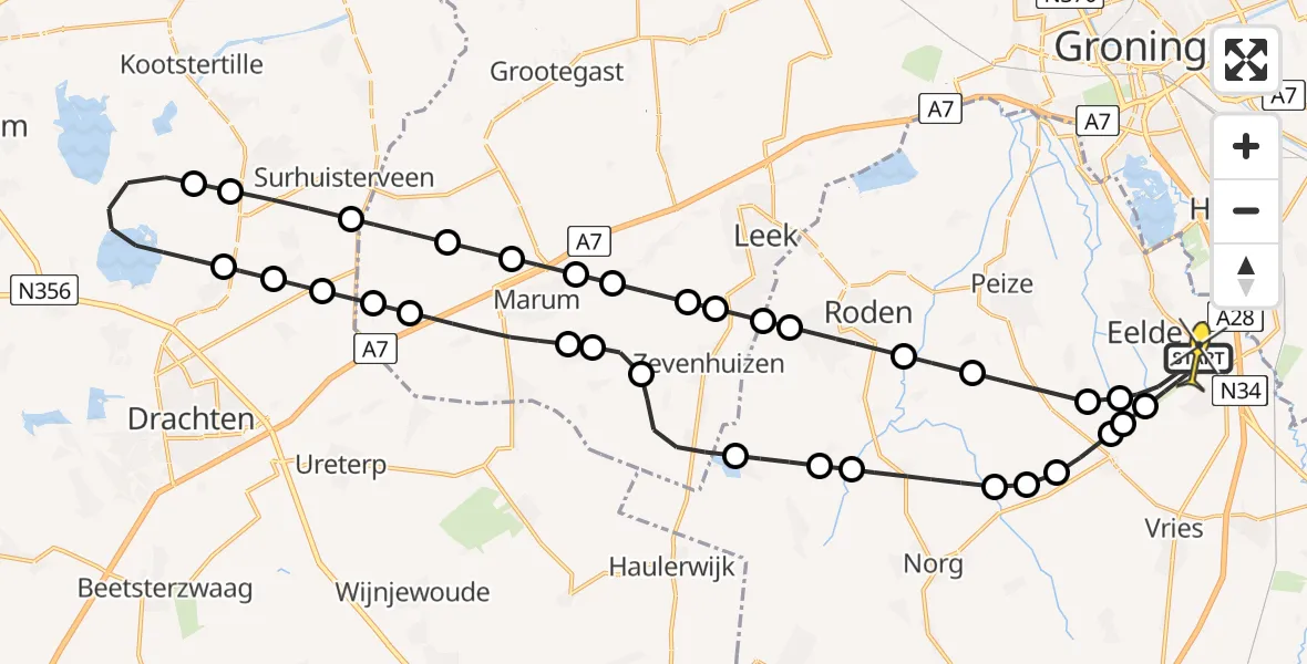 Routekaart van de vlucht: Lifeliner 4 naar Groningen Airport Eelde, Lugtenbergerweg
