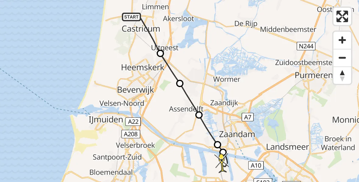 Routekaart van de vlucht: Lifeliner 1 naar Amsterdam Heliport, Brakersweg