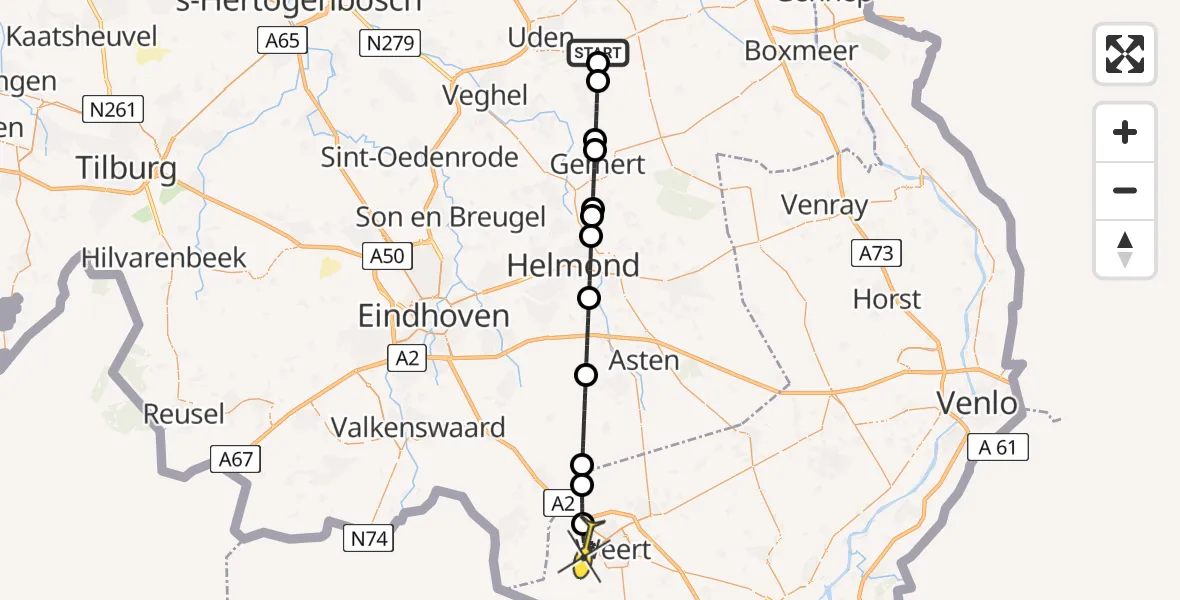 Routekaart van de vlucht: Lifeliner 3 naar Weert, Oosterheidestraat