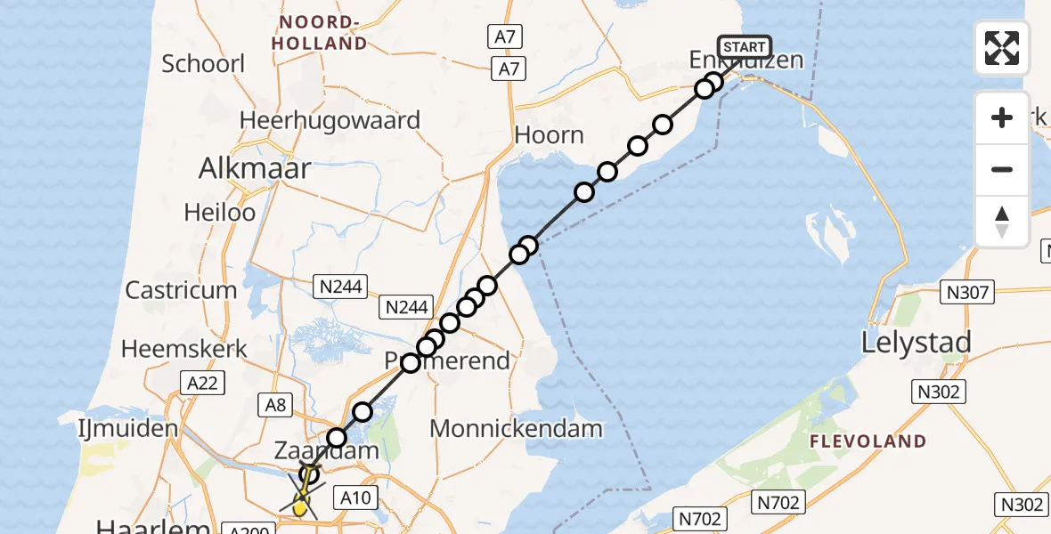 Routekaart van de vlucht: Lifeliner 1 naar Amsterdam Heliport, Zuider Boerenvaart