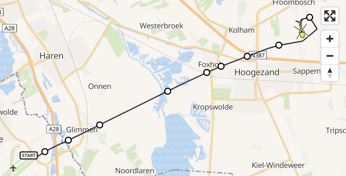 Routekaart van de vlucht: Lifeliner 4 naar Froombosch, Langewijk