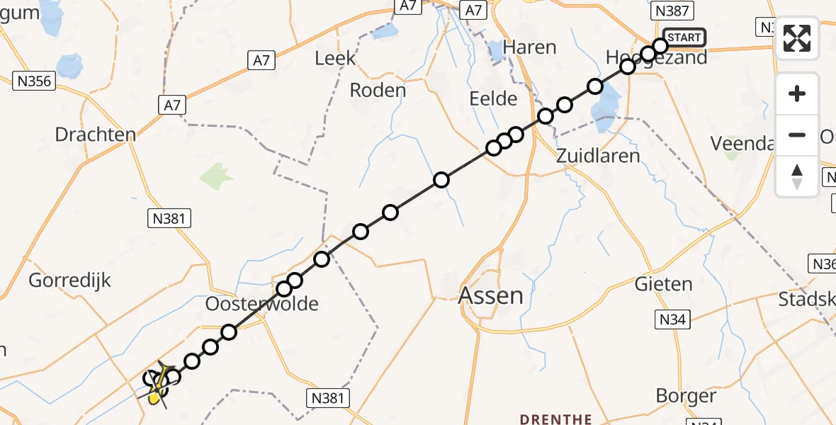 Routekaart van de vlucht: Lifeliner 4 naar Boijl, Buitenhuizen
