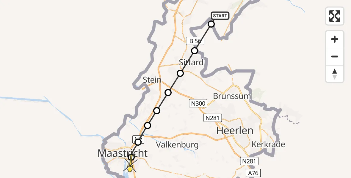 Routekaart van de vlucht: Lifeliner 3 naar Maastricht UMC+, Saeffelderstraat