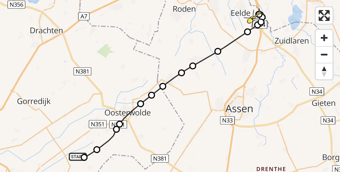 Routekaart van de vlucht: Lifeliner 4 naar Groningen Airport Eelde, Meuleveldweg