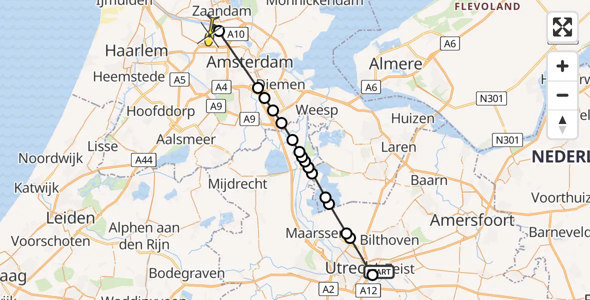 Routekaart van de vlucht: Lifeliner 1 naar Amsterdam Heliport, Toulouselaan