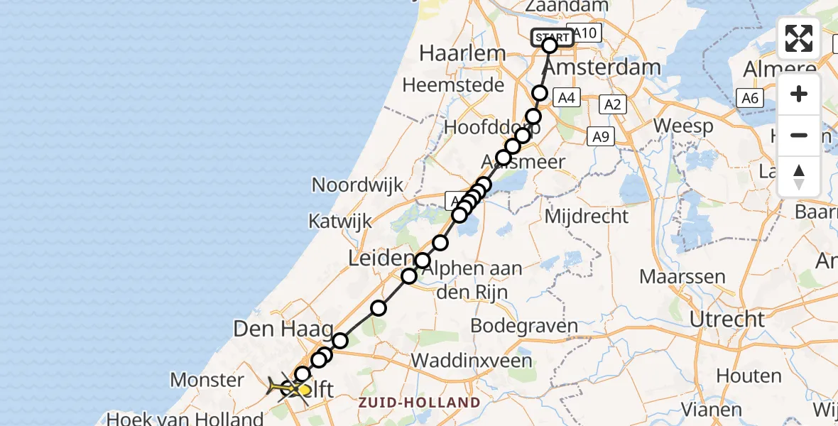 Routekaart van de vlucht: Lifeliner 1 naar Den Hoorn, Galwin