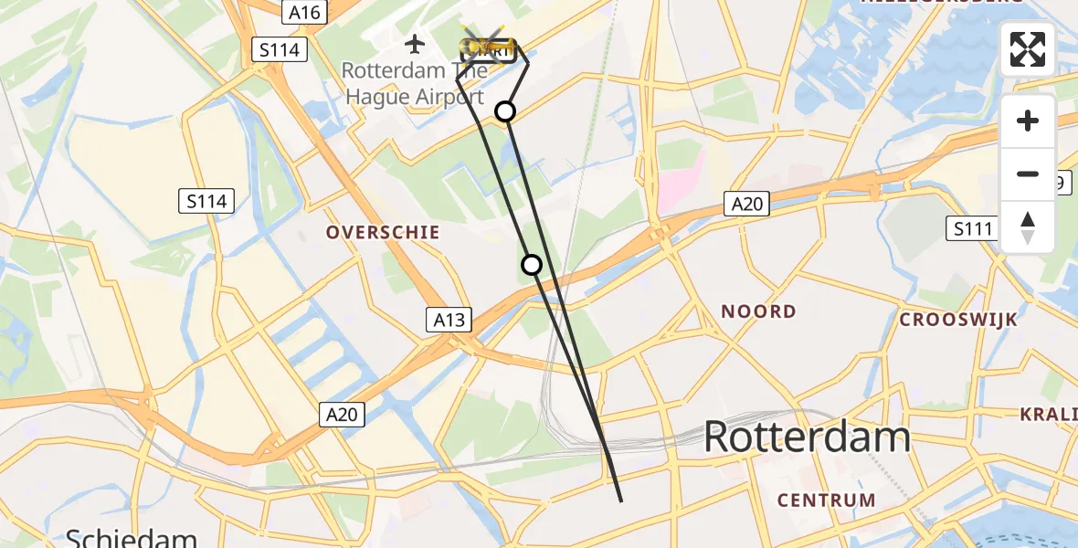 Vluchtroute Traumahelikopter Rotterdam The Hague Airport - Rotterdam The Hague Airport, 01 april 2024, 06:57
