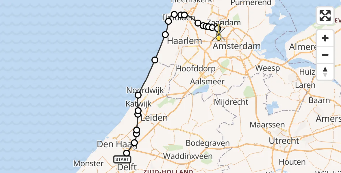 Routekaart van de vlucht: Lifeliner 1 naar Amsterdam Heliport, Meyvlietpad