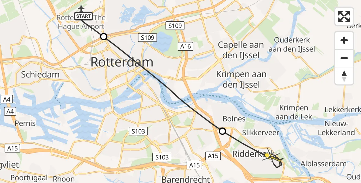 Routekaart van de vlucht: Lifeliner 2 naar Ridderkerk, Johannes Jansoniushof