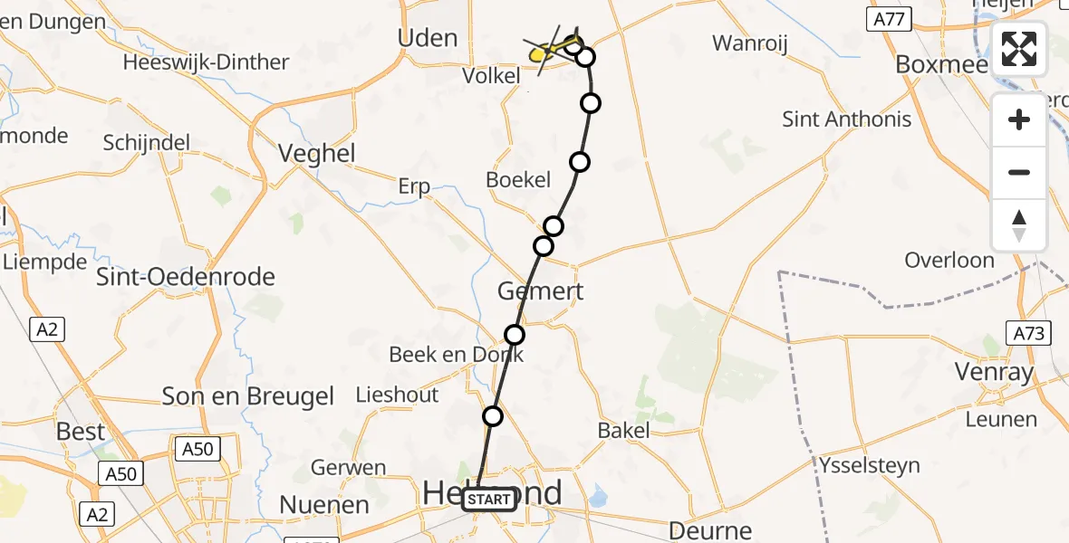 Routekaart van de vlucht: Lifeliner 3 naar Vliegbasis Volkel, Beethovenlaan