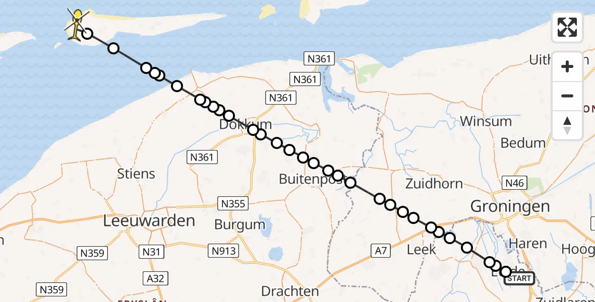 Routekaart van de vlucht: Lifeliner 4 naar Hollum, Eskampenweg