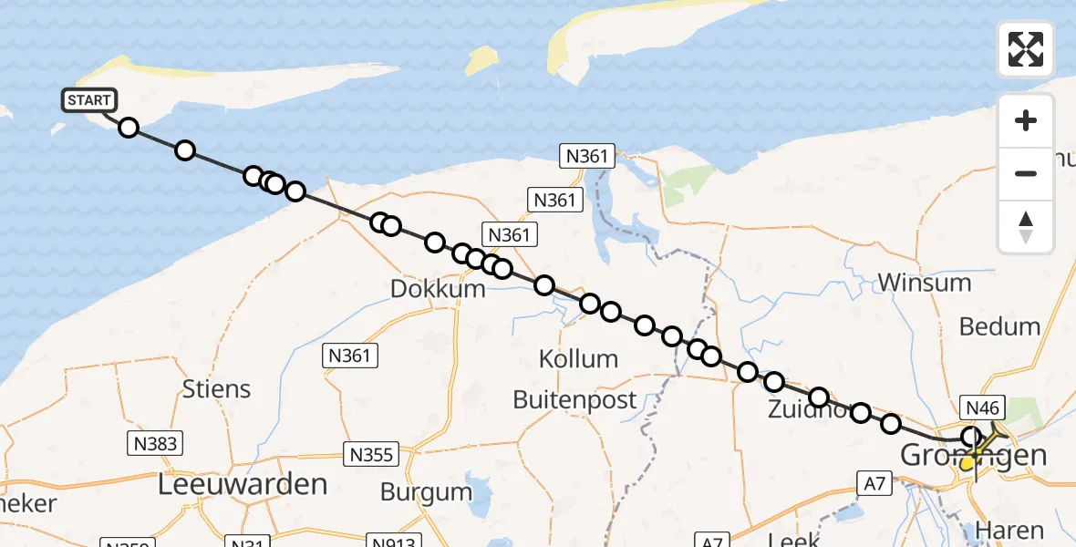 Routekaart van de vlucht: Lifeliner 4 naar Universitair Medisch Centrum Groningen, Lombokweg