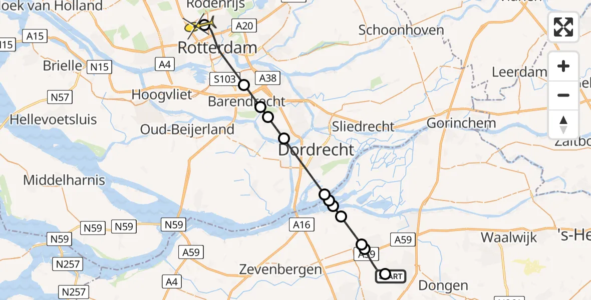 Routekaart van de vlucht: Lifeliner 2 naar Rotterdam The Hague Airport, Bergsebaan