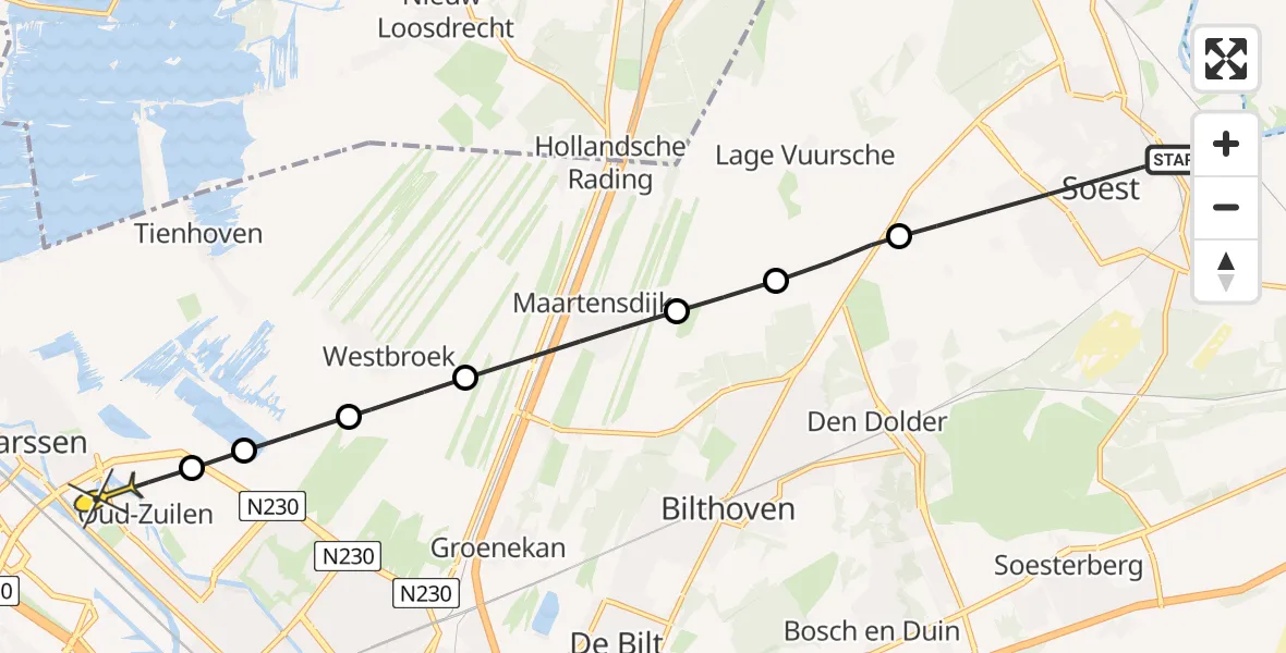 Routekaart van de vlucht: Politieheli naar Maarssen, Beukenlaan