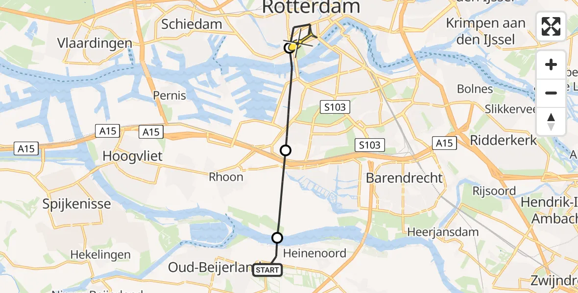 Routekaart van de vlucht: Lifeliner 1 naar Erasmus MC, Veerweg