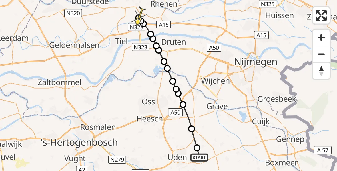 Routekaart van de vlucht: Lifeliner 3 naar Ommeren, Voor-Oventje
