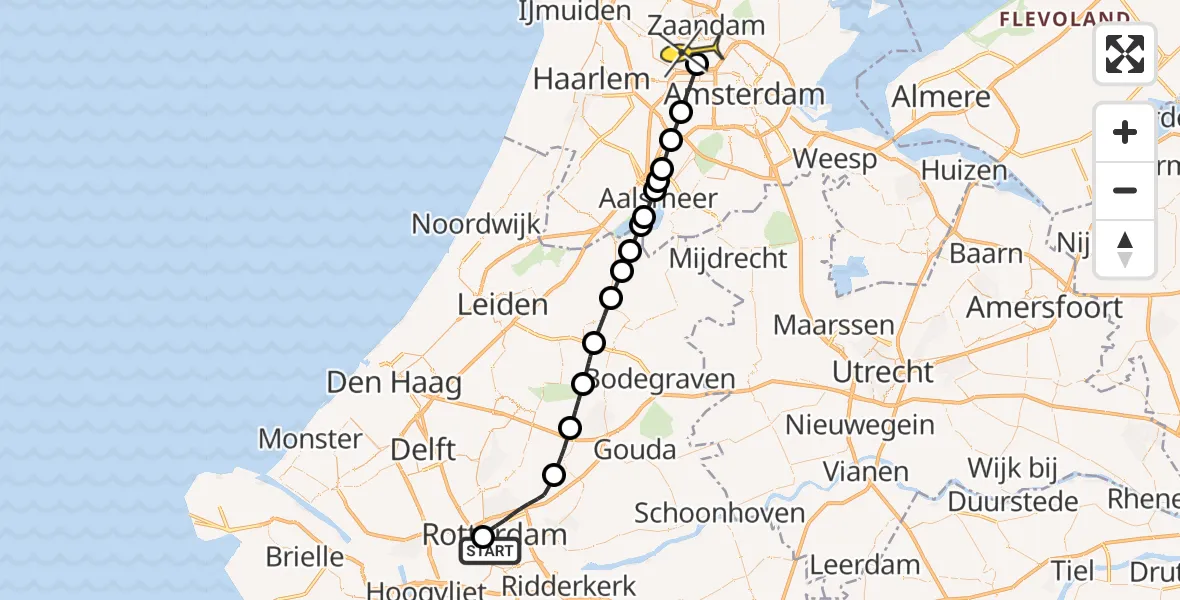 Routekaart van de vlucht: Lifeliner 1 naar Amsterdam Heliport, Volmarijnstraat