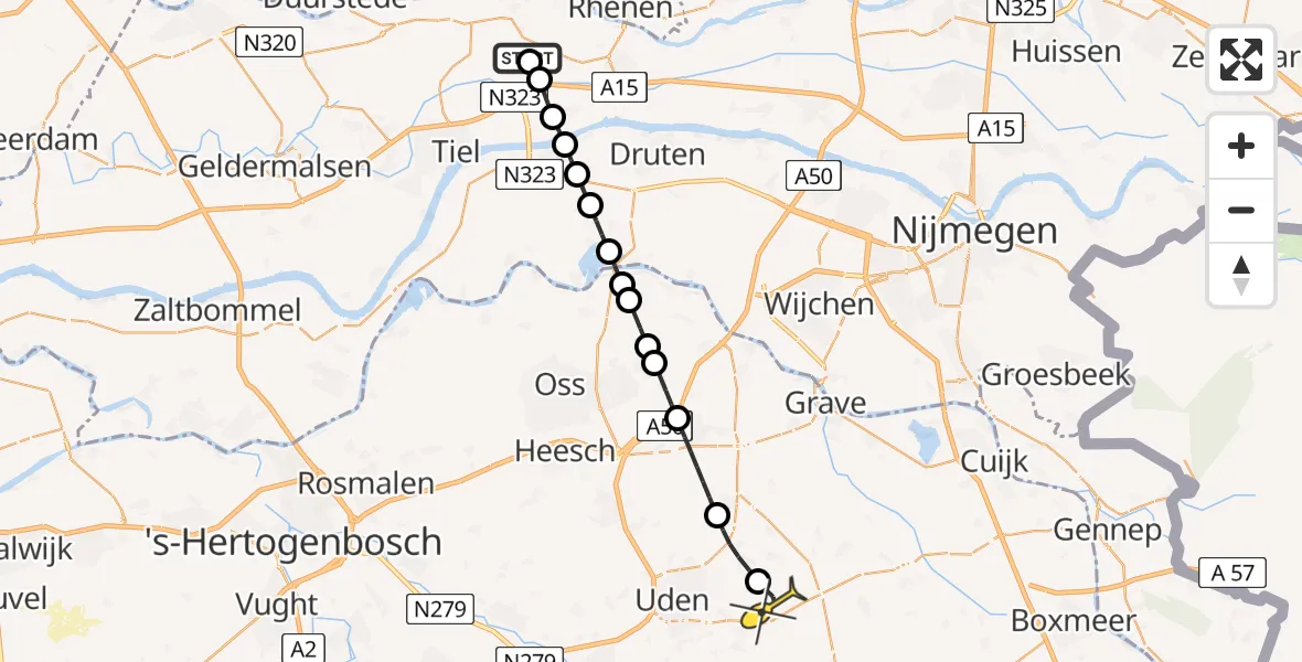 Routekaart van de vlucht: Lifeliner 3 naar Vliegbasis Volkel, Vogelenzangseweg
