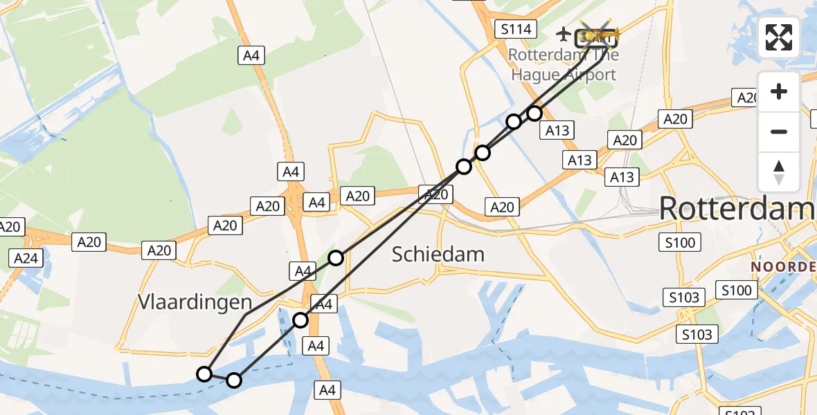 Vluchtroute Traumahelikopter Rotterdam The Hague Airport - Rotterdam The Hague Airport, 01 april 2024, 12:44