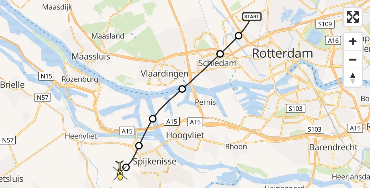 Routekaart van de vlucht: Lifeliner 2 naar Simonshaven, Neel Gijsenstraat