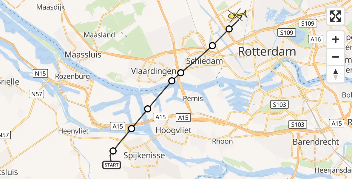 Routekaart van de vlucht: Lifeliner 2 naar Rotterdam The Hague Airport, Hartelweg