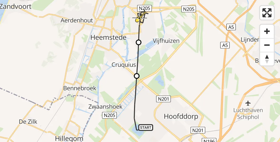 Routekaart van de vlucht: Lifeliner 1 naar Haarlem, Atletiekstraat