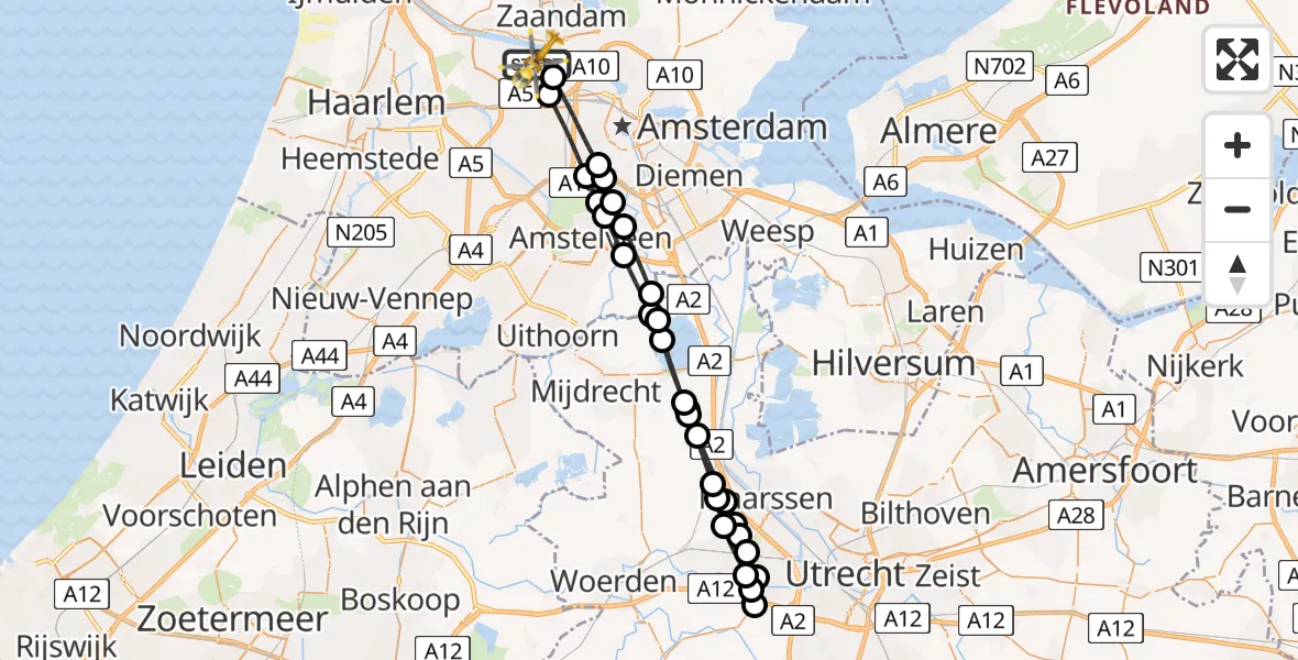 Vluchtroute Traumahelikopter van Amsterdam Heliport naar Amsterdam Heliport