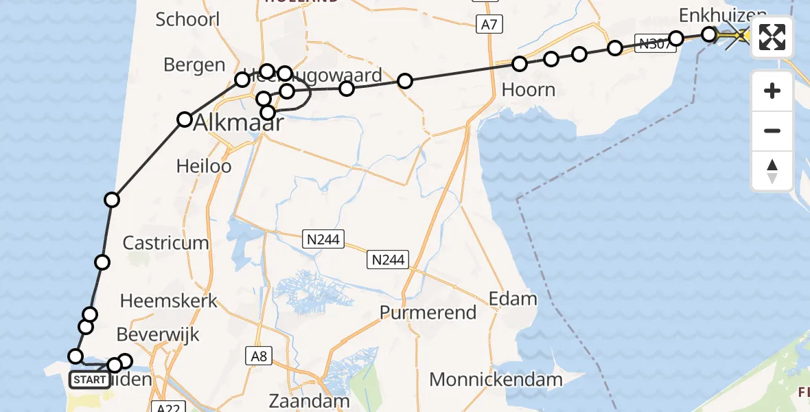 Routekaart van de vlucht: Politieheli naar Lelystad, Sluiseiland