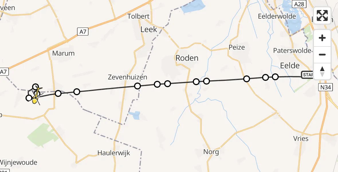 Routekaart van de vlucht: Lifeliner 4 naar Siegerswoude, Molenweg