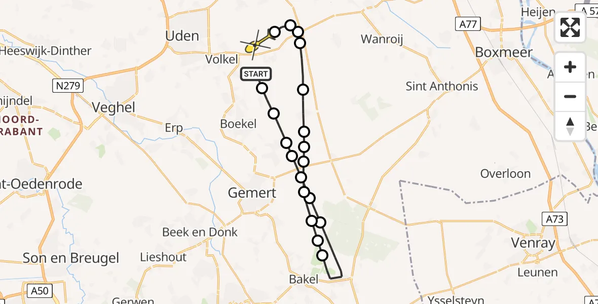 Routekaart van de vlucht: Lifeliner 3 naar Vliegbasis Volkel, Noordkantsche Loop