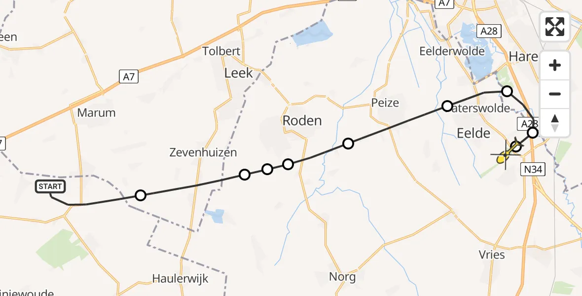 Routekaart van de vlucht: Lifeliner 4 naar Groningen Airport Eelde, Uthôf