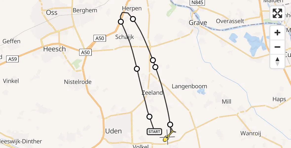 Routekaart van de vlucht: Lifeliner 3 naar Vliegbasis Volkel, Boekelsedijk