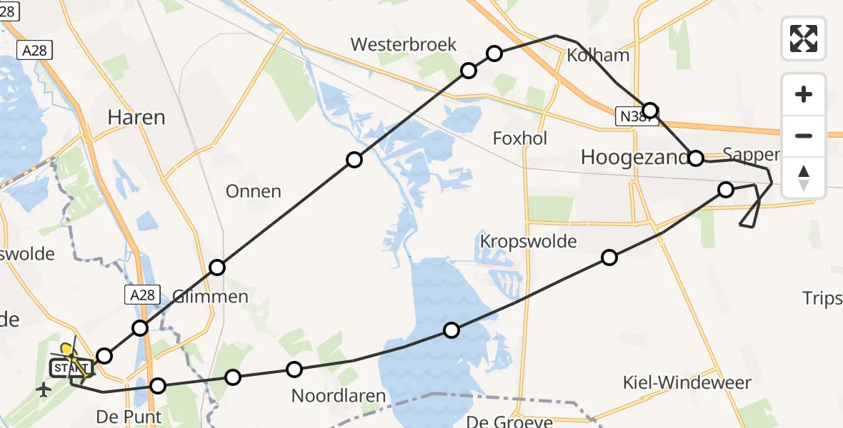 Routekaart van de vlucht: Lifeliner 4 naar Groningen Airport Eelde, Duinstraat