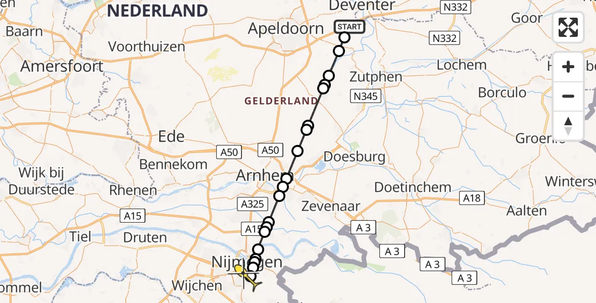 Routekaart van de vlucht: Lifeliner 3 naar Radboud Universitair Medisch Centrum, Enkweg