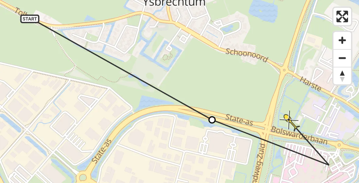Routekaart van de vlucht: Ambulanceheli naar Sneek, Bolswarderbaan